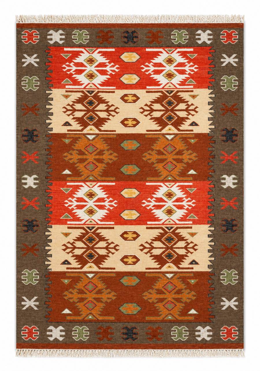 Vintage Muted handwoven wool kilim rug by Expobazaar