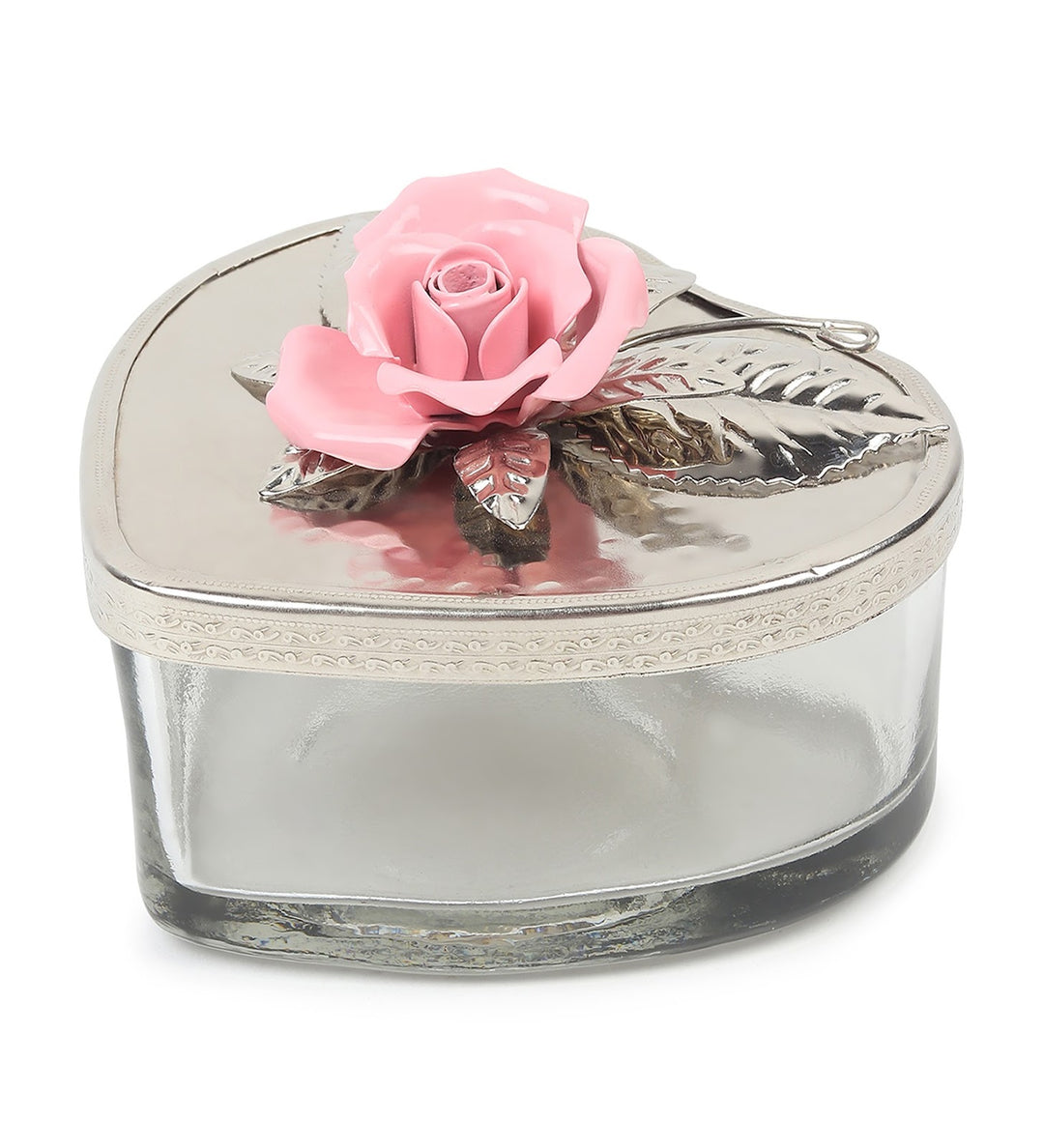 Petal Eclat Heart Shaped Trinket Box with Floral Accent Pink view 5