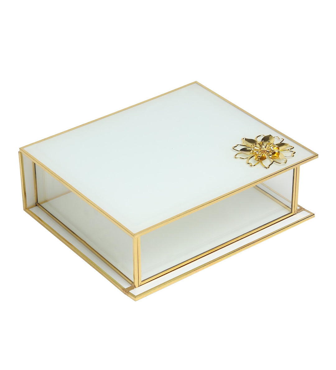 Livia's Flower White Glass Jewellery Box with Metal Frame Large view 5