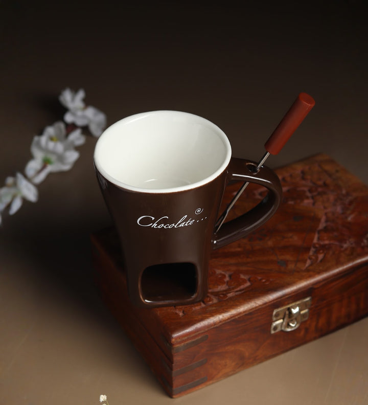 Choc Affair Ceramic Chocolate Fondue Cup with Candle Warmer Brown view 1