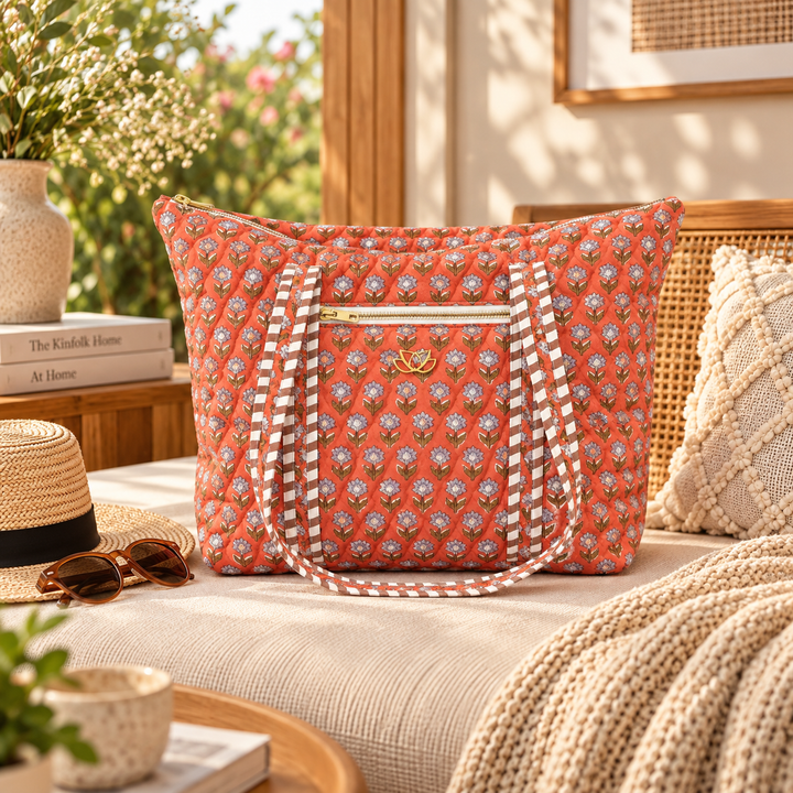 Quilted Travel Bag with Potli Pouch, Peach, view 7