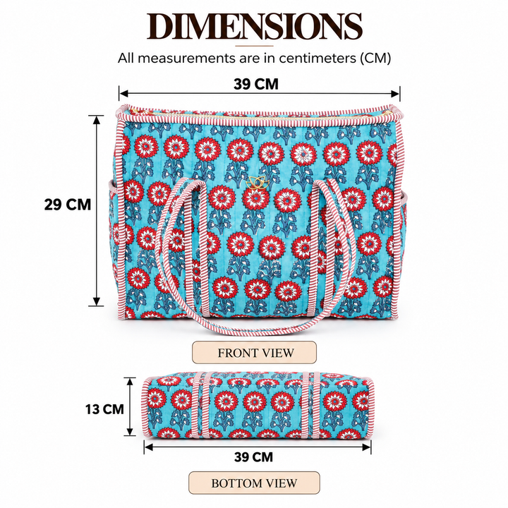 Quilted Cotton Floral Tote Bag, Blue, view 6