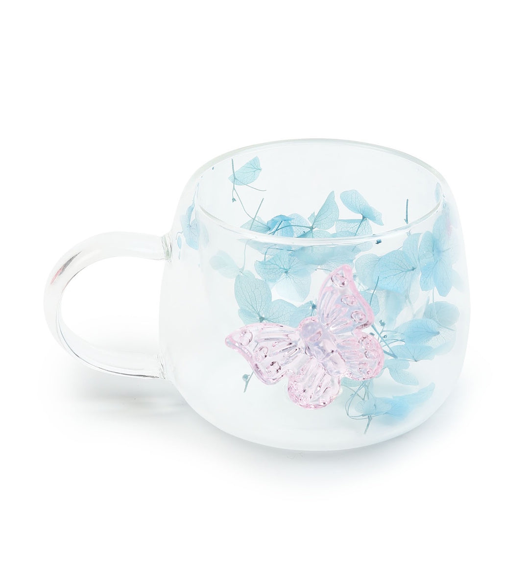 Titli Bloom Floral Glass Mug with Butterfly Blue view 1