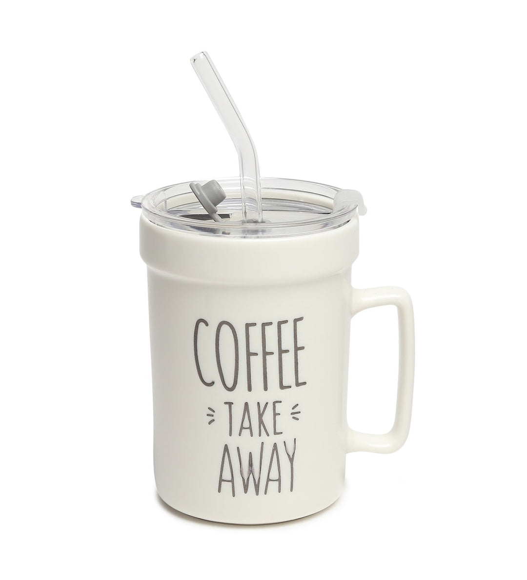 Percy White Ceramic Coffee Mug with Cafe Inscription Coffee Take Away view 4