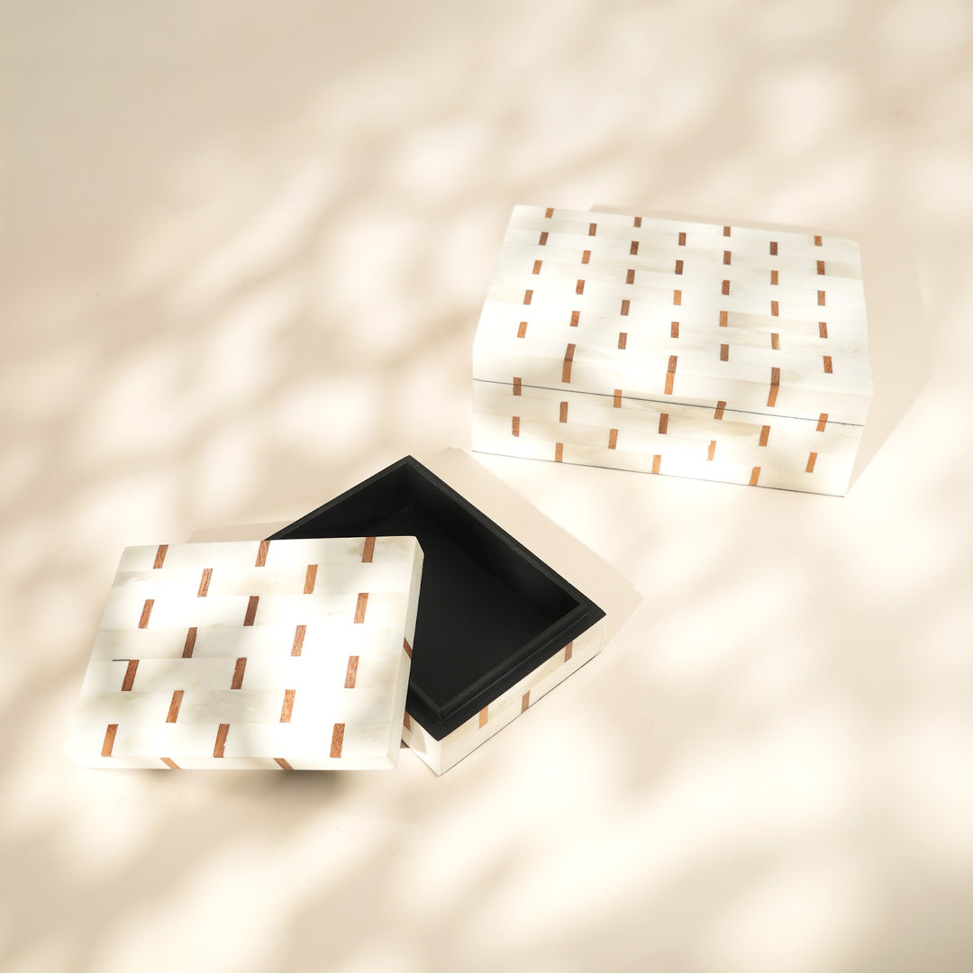 Brick Pattern Inlay Box Set of 2 handcrafted in India