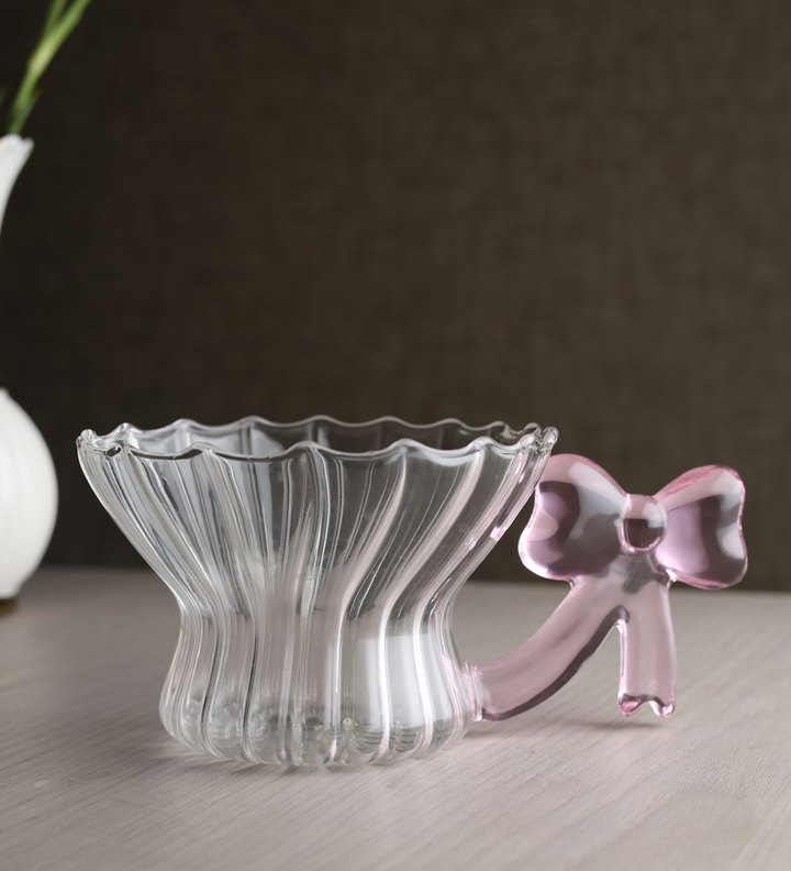 Cleo Spiral Glass Cup with Pink Bow Handle view 1