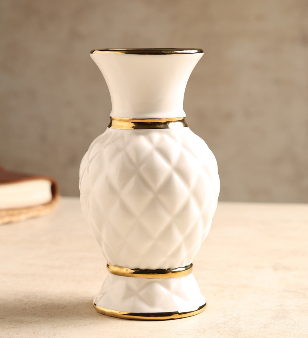 Crownlet Textured Porcelain Bud Vase with Gold view 2