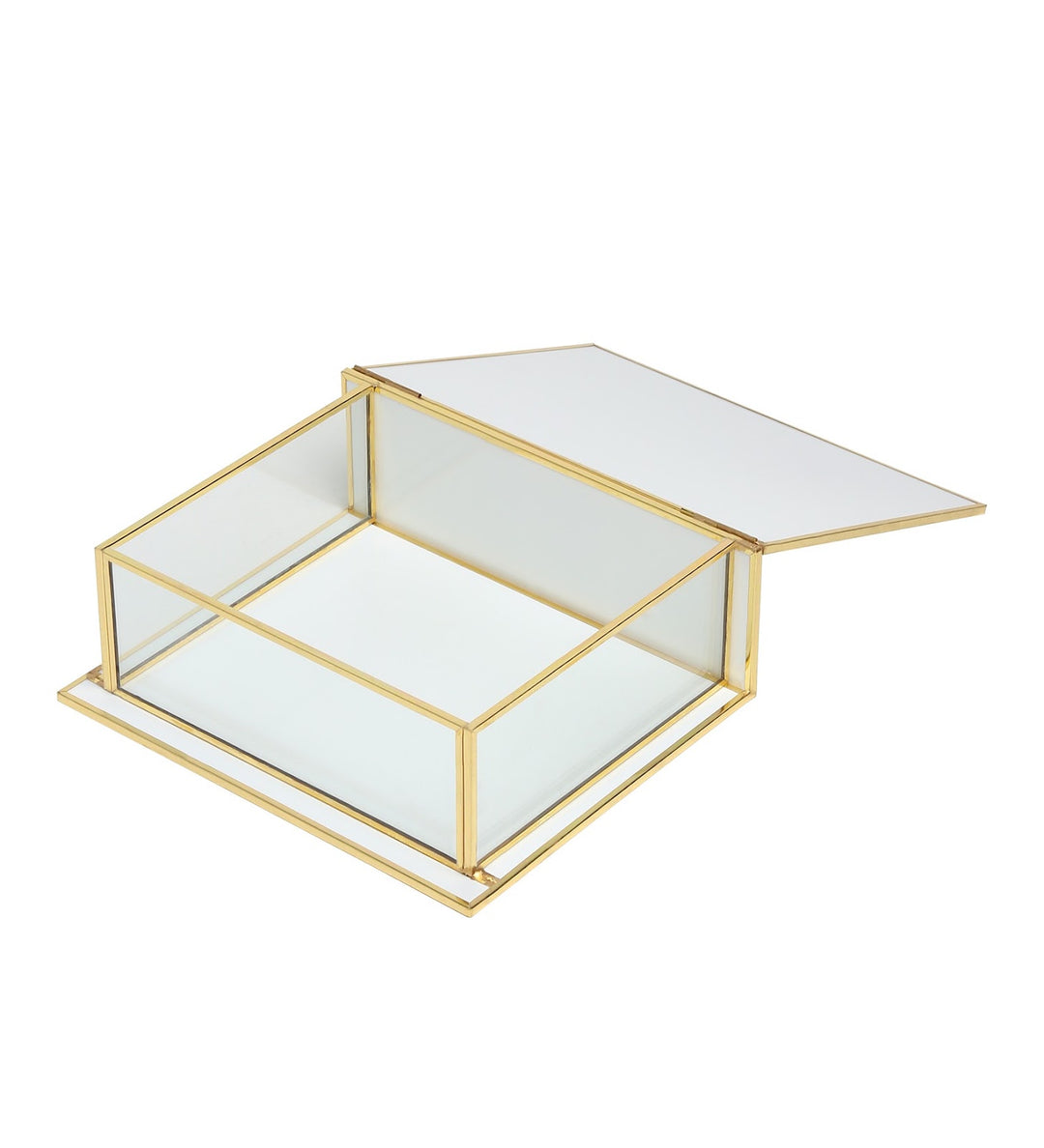 Livia's Flower White Glass Jewellery Box with Metal Frame Medium view 6