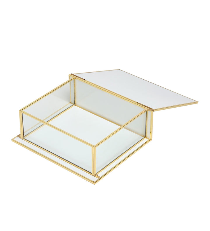 Livia's Flower White Glass Jewellery Box with Metal Frame Medium view 6