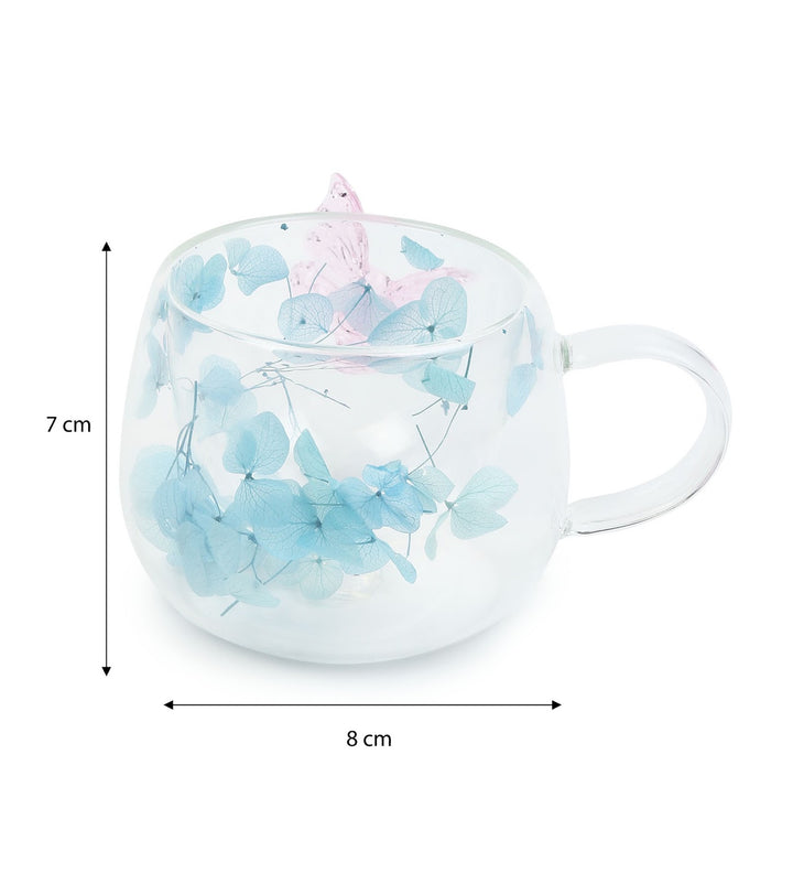 Titli Bloom Floral Glass Mug with Butterfly Blue view 2