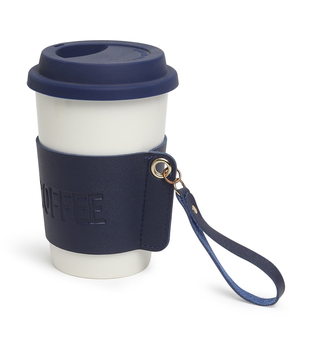 Brewster Ceramic Coffee Tumbler with Leather Wrap Blue view 5