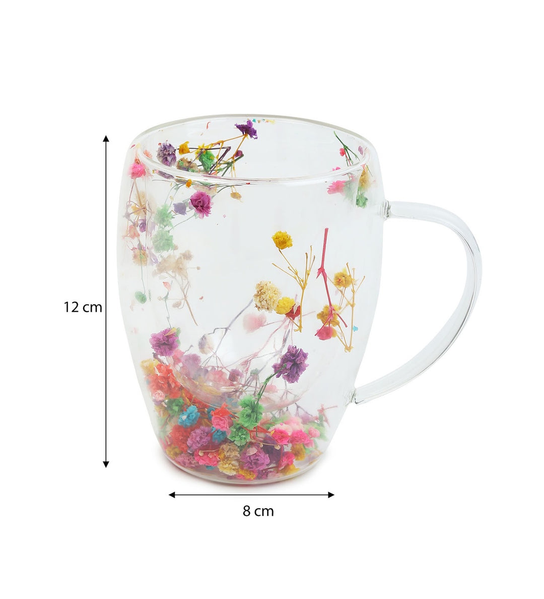 Dahlia Pressed Flower Glass Coffee Mug Multicoloured view 3