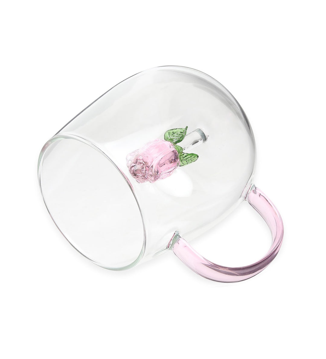 Rosalie Rose Inside Glass Coffee Mug with Pink Handle view 4