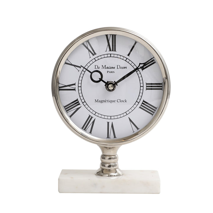 Expobazaar Seraphic Marble Timepiece In Silver Clock
