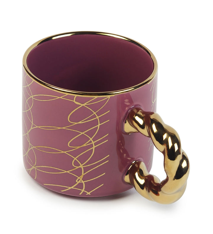 Ceramic Coffee Mug with Gold Line Art and Gold Handle Lola Purple view 5