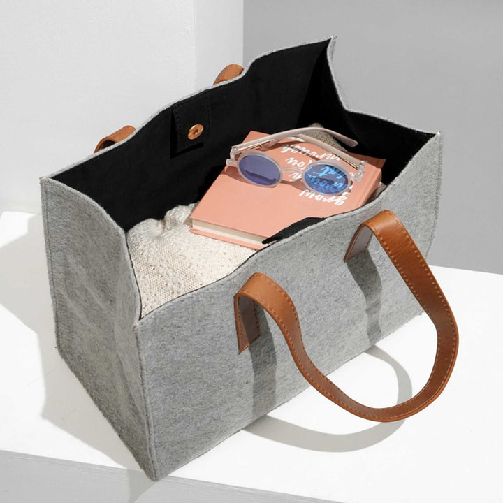 Expobazaar Minimalist Grey Felt Handbag with Leather Handles