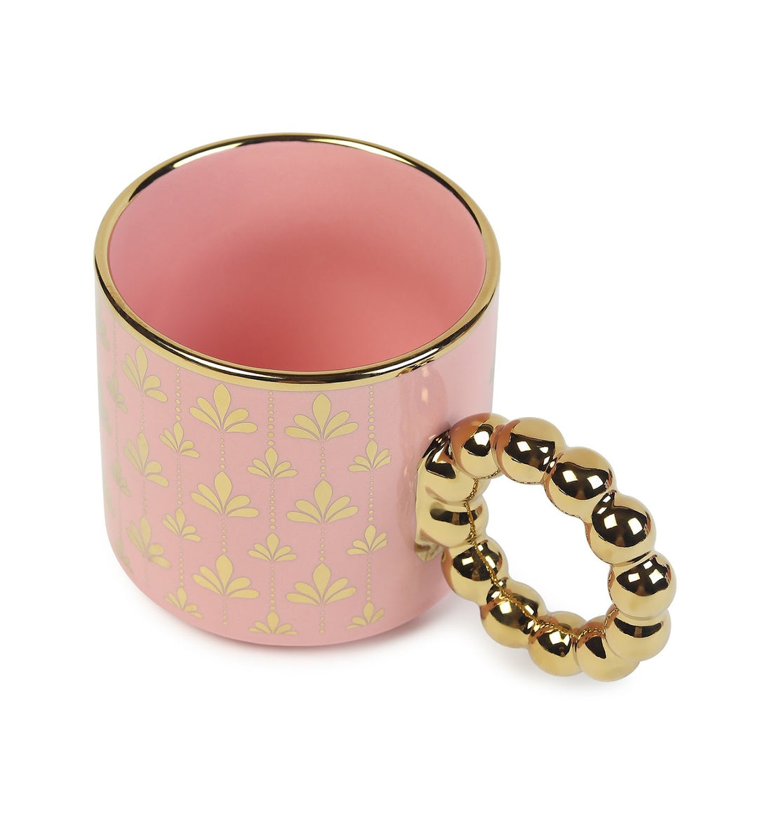 Ceramic Coffee Mug with Gold Motifs and Beaded Handle Della Pink view 6