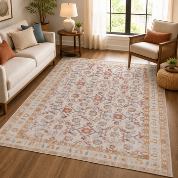 Expobazaar Washable Ivory Blossom Rug | Rug in a Box