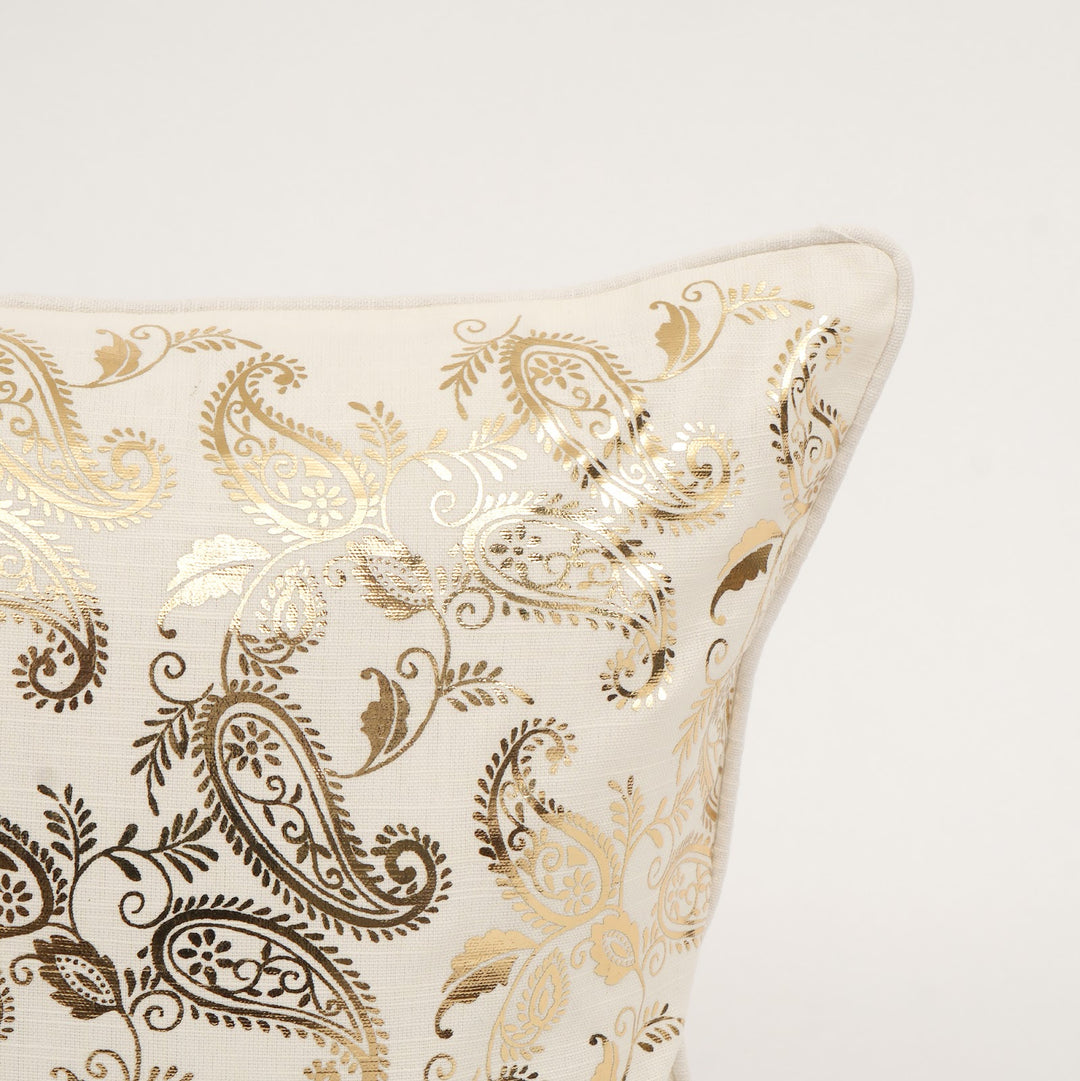 Gold Paisley Foil Print Cotton Cushion Cover, View 4
