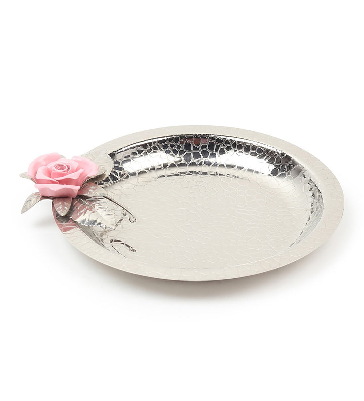 Petal Eclat Round Stainless Steel Serving Plate Pink view 4