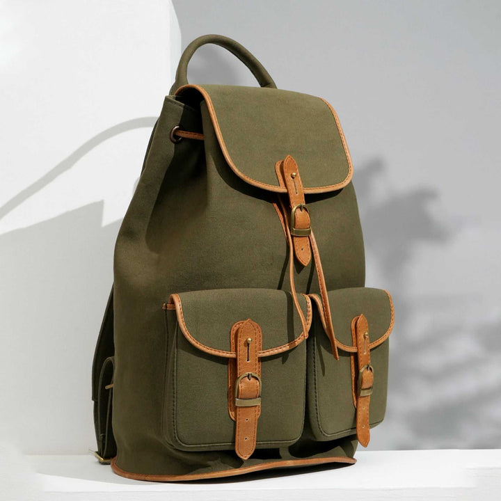 Expobazaar Vintage Style Canvas Backpack with Leather Accents