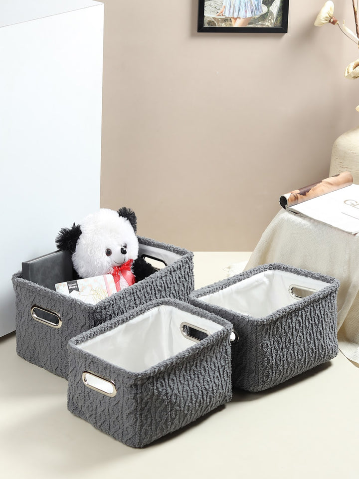 Expobazaar Warm Whirl Ash Grey Basket Set Of 3