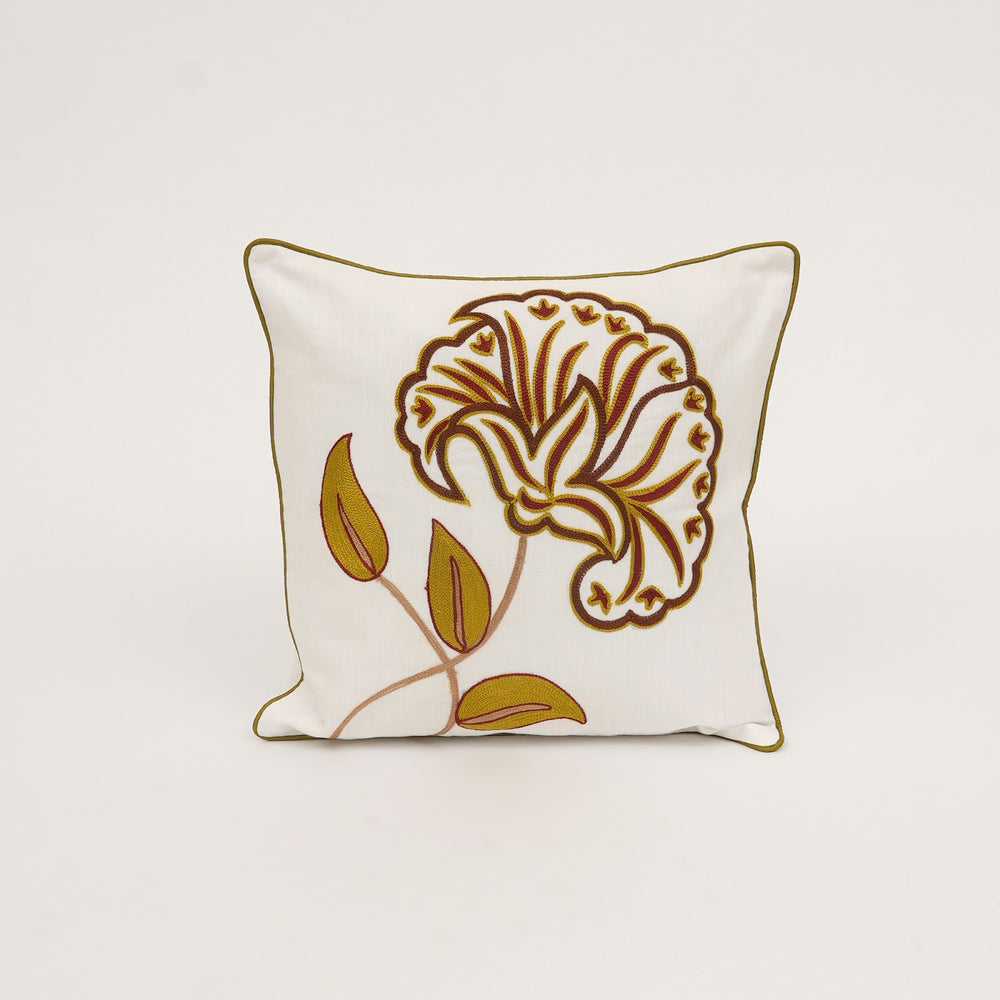 Brown Floral Aari Embroidered Cushion Cover, View 2