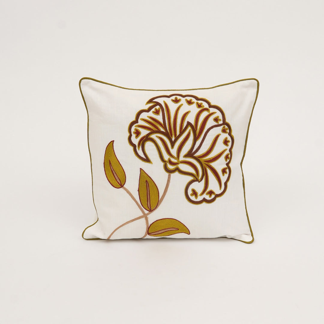 Brown Floral Aari Embroidered Cushion Cover, View 2