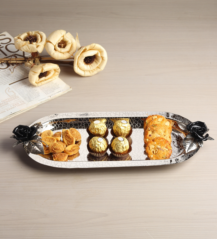 Petal Eclat Oval Stainless Steel Serving Tray Black view 2