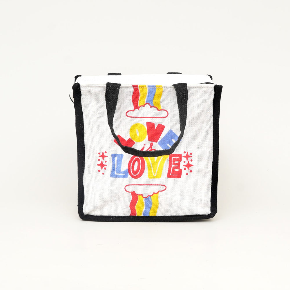 Express Jute Lunch Bag, Love Print, View 2