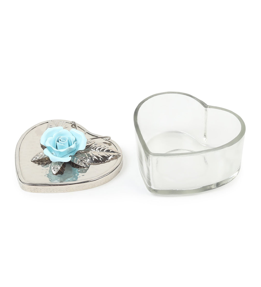 Petal Eclat Heart Shaped Trinket Box with Floral Accent Blue view 6