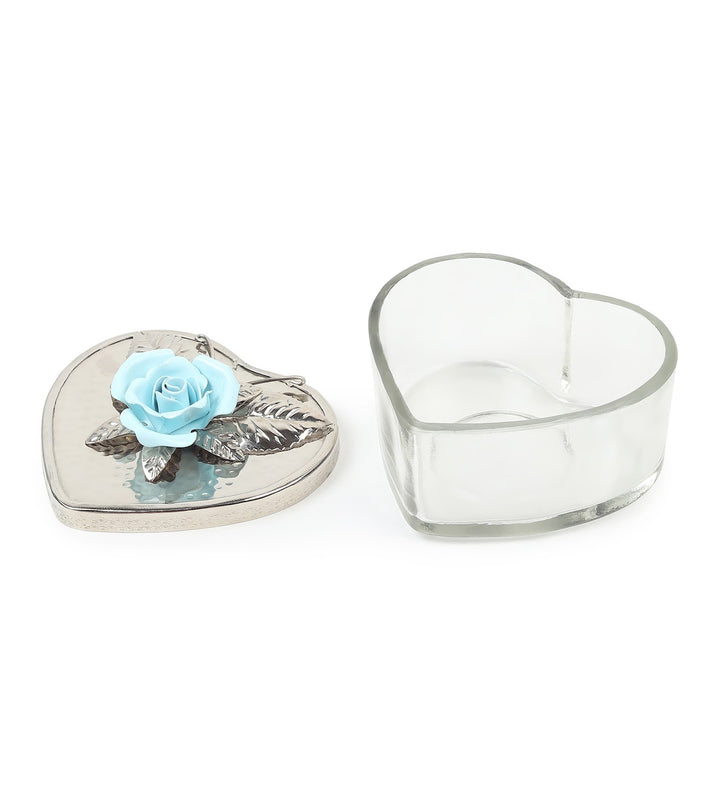 Petal Eclat Heart Shaped Trinket Box with Floral Accent Blue view 6