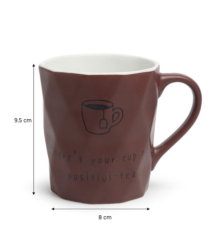 Positive-Tea Ceramic Tea Cup with Quote Brown view 3
