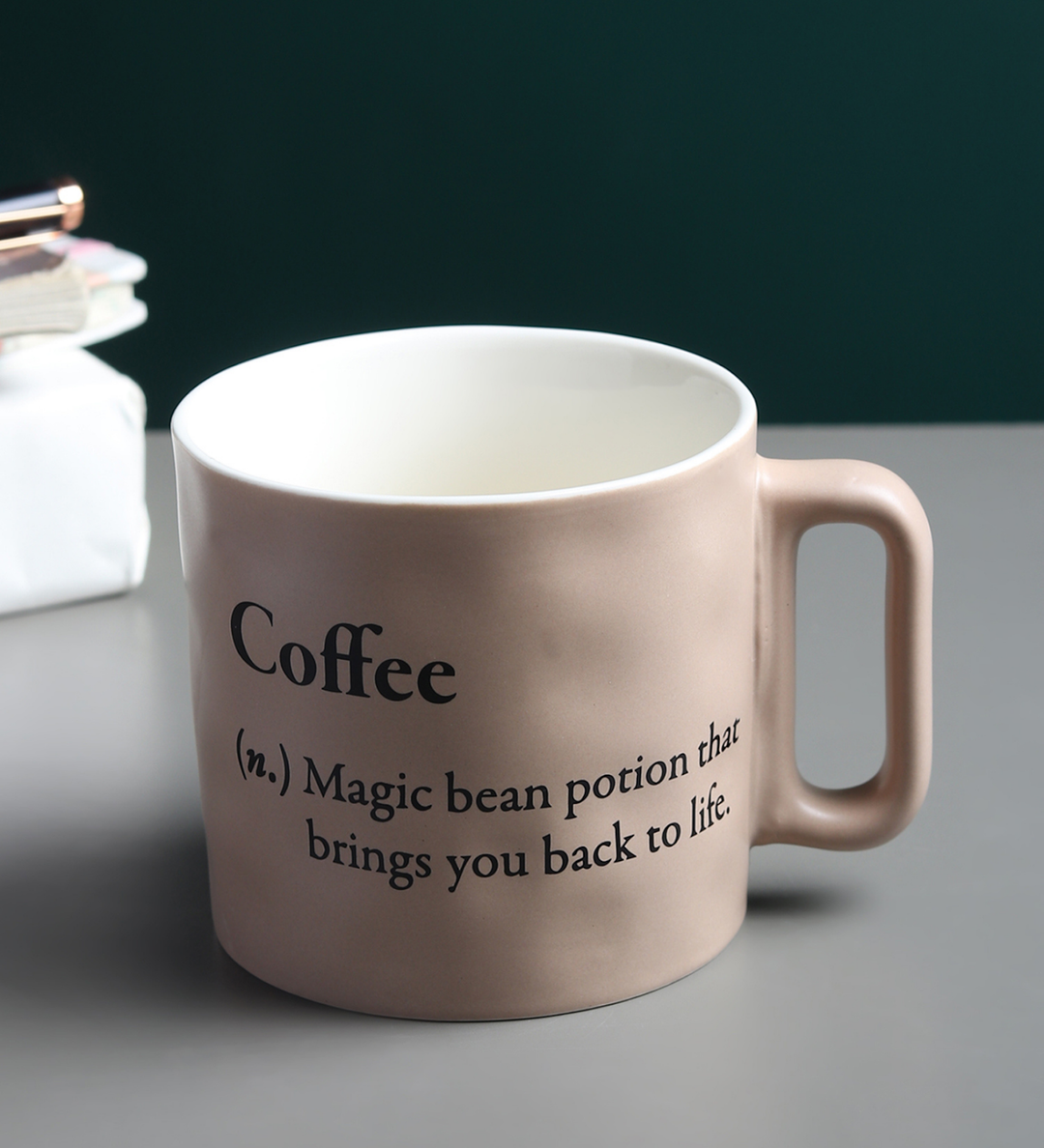 Quip Ceramic Coffee Mug with Playful Inscription Cream view 1