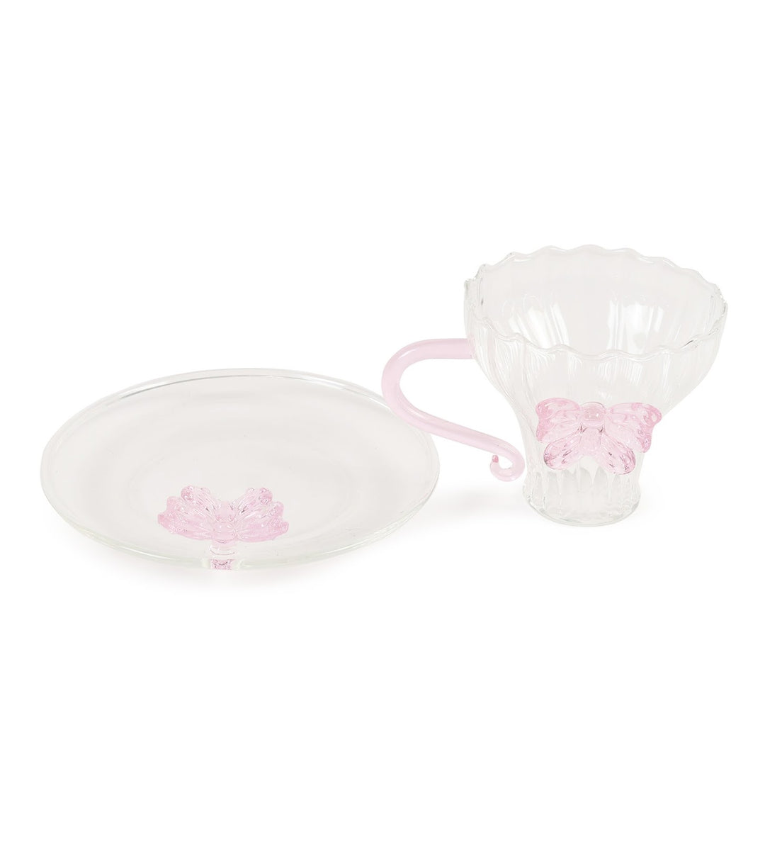 Titli Elina Fluted Glass Cup and Saucer with Butterflies view 4