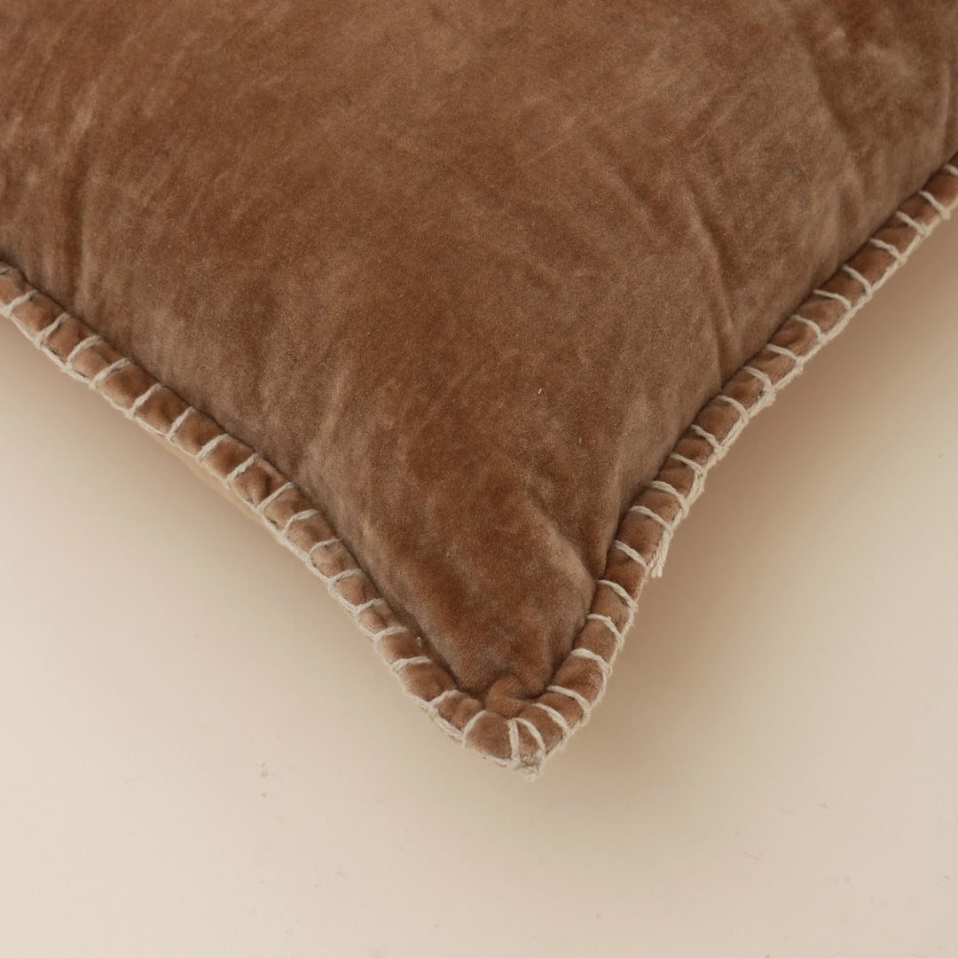 Camel Velvet Blanket Stitch Cushion, View 2