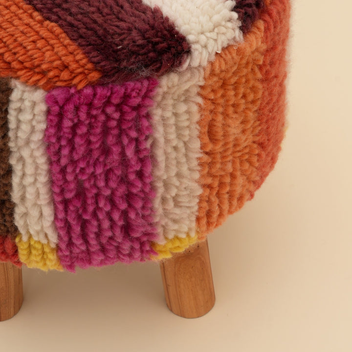 New Zealand Wool Striped Shag Stool, View 5