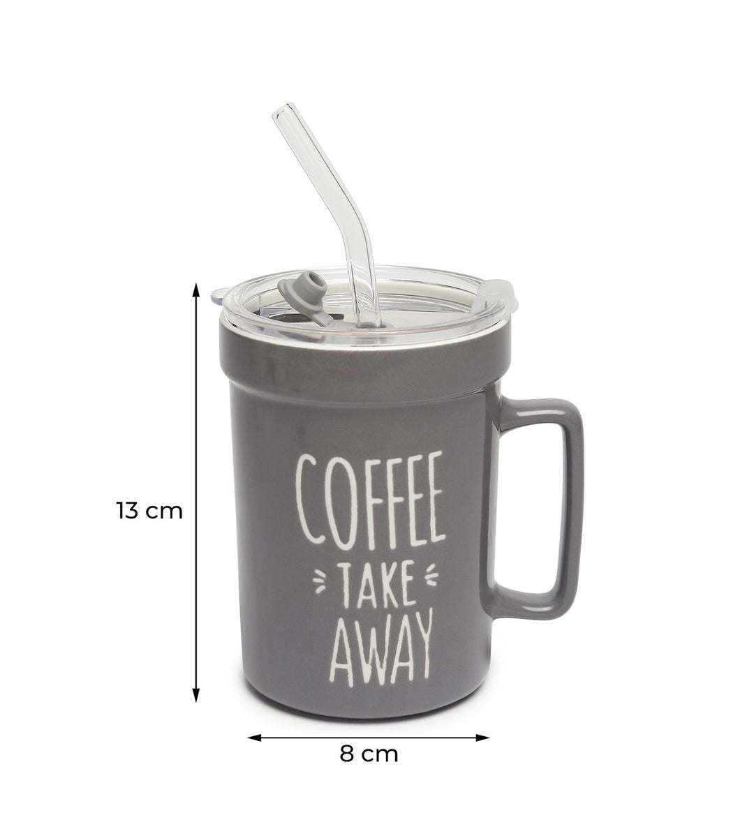Mugsy Grey Ceramic Coffee Mug with Cafe Inscription Coffee Take Away view 3