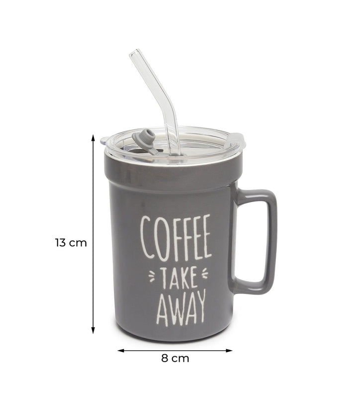 Mugsy Grey Ceramic Coffee Mug with Cafe Inscription Coffee Take Away view 3