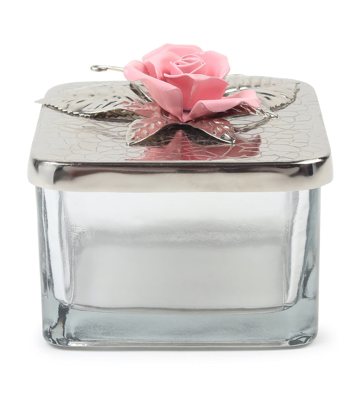 Petal Eclat Square Storage Box with Floral Bloom Accent Pink view 6