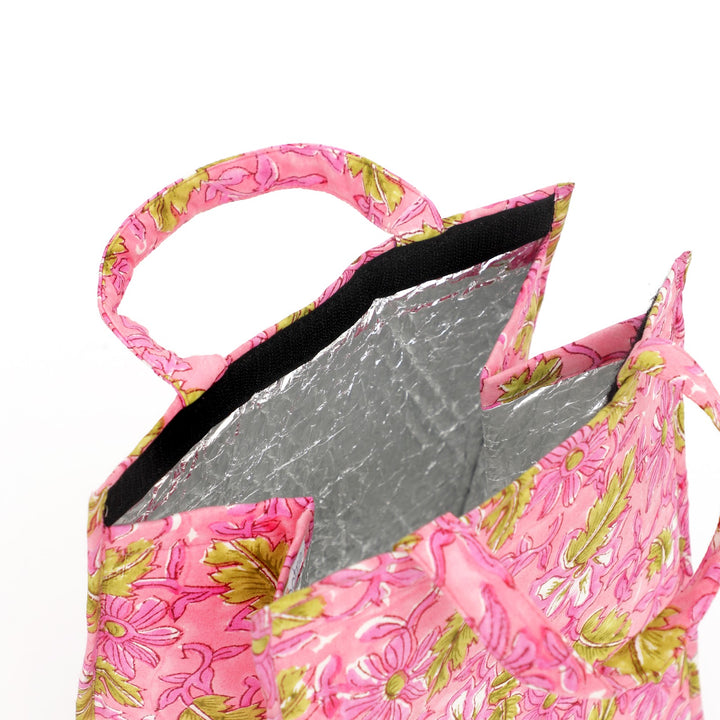 Insulated Cotton Lunch Bag Set of 2, Pink Paisley Floral, view 4