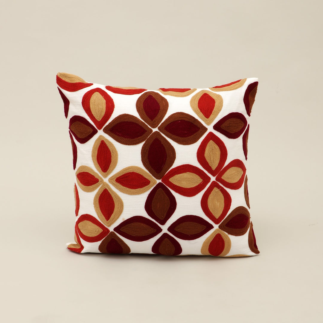 Red Geometric Aari Embroidered Cushion Cover, View 3