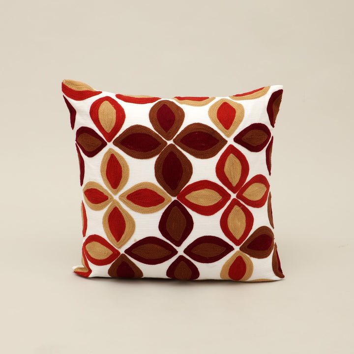 Red Geometric Aari Embroidered Cushion Cover, View 3