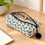 Leaf Print Fluffy Pouch with Pom Pom