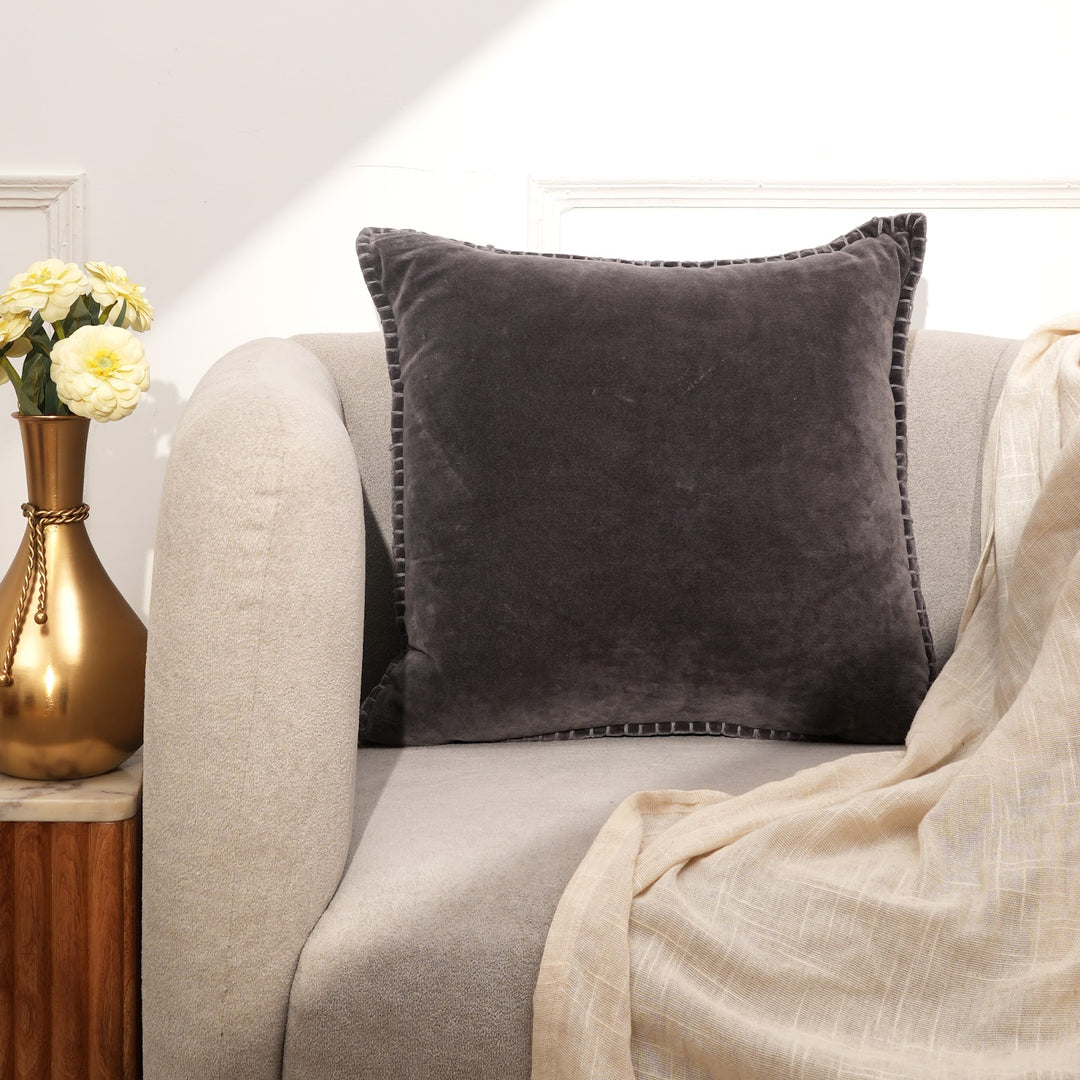 Charcoal Velvet Blanket Stitch Cushion, View 5