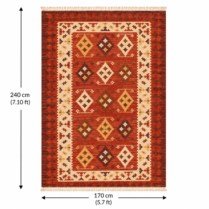 Warm Red Handwoven Wool Kilim Rug