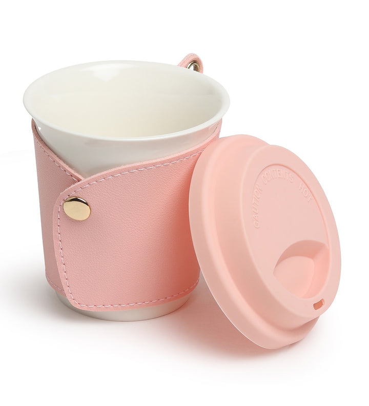 Little Latte Ceramic Coffee Tumbler with Lid Pink view 6