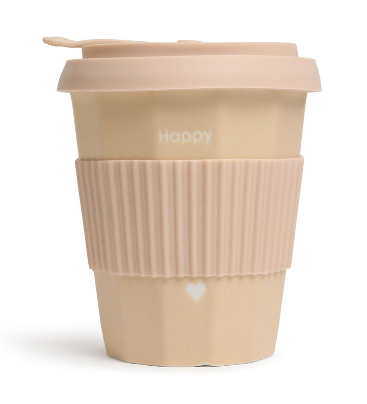 Milo Happy Ceramic Coffee Tumbler with Lid and Strap Beige view 4