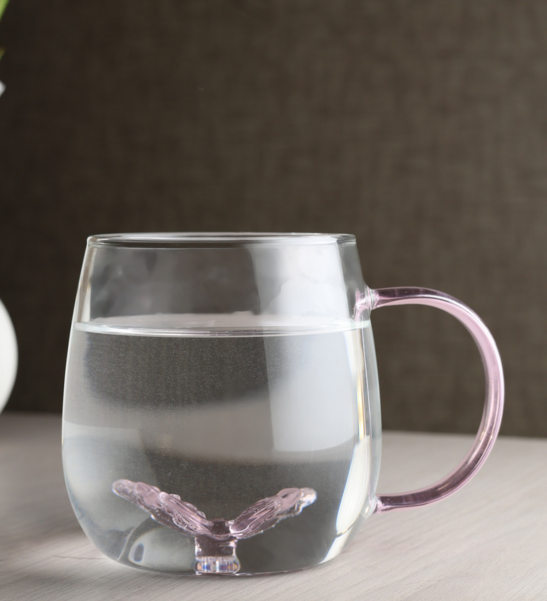Titli Lyla Butterfly Glass Mug with Pink Handle view 2