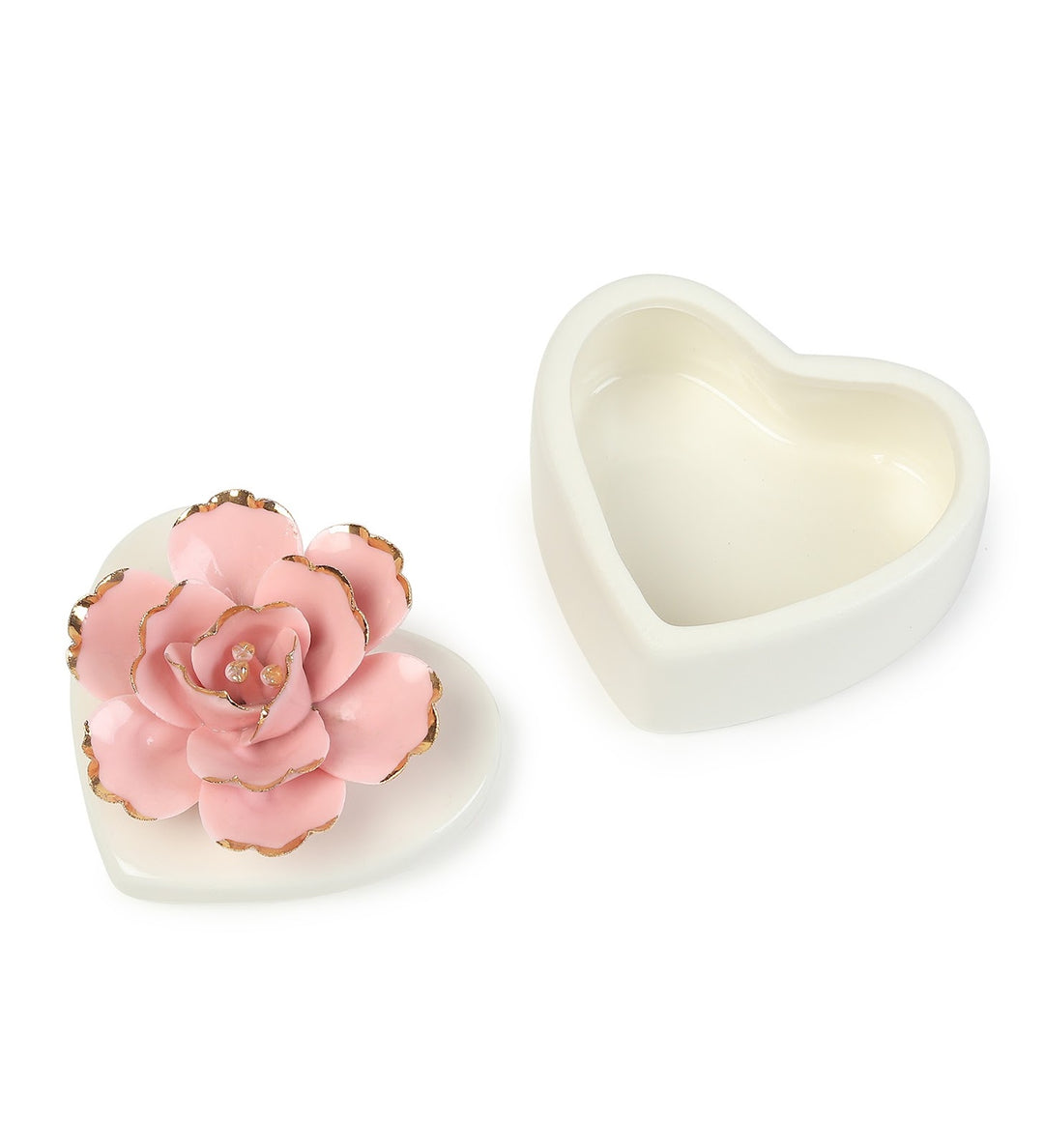 Devotion Heart Shaped Porcelain Rose Trinket Box view 6